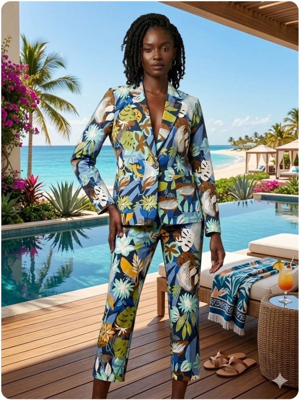 Elliott Lauren Blue and Green 2pc Artistic Suit, Size, 10